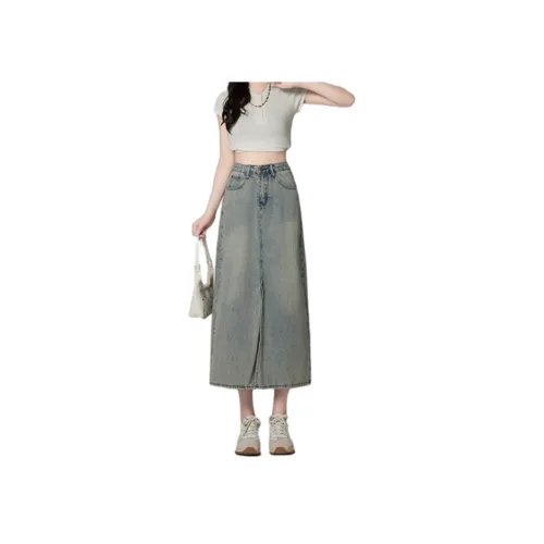Enhanced Denim Long Skirt Women's Nostalgic Blue Enhanced Деним Длинная Юбка Женская Ностальгический Синий