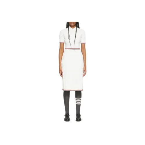THOM BROWNE Белое Женское Короткое Платье с Рукавами
