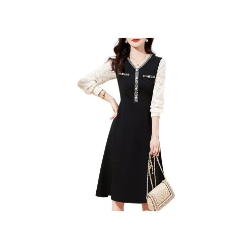 Mo Han Yi Mei Длинный рукав Платье Женское Черное