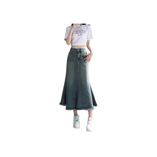 RUXU Синий Женские Джинсовые Длинные Юбки