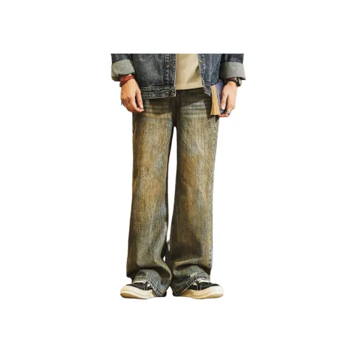 GELANLU Джинсы Мужские Винтажные Синие