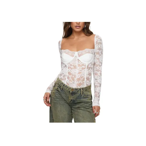 PRINCESS POLLY CADROT Длинный рукав Кружево Комбинезон Женский Белый Белый