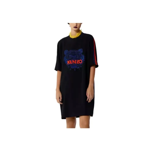 KENZO Черное Женское Короткое Платье с Рукавами
