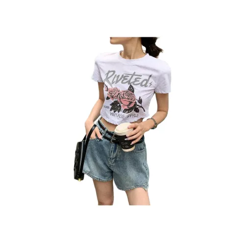 NANING9 T-рубашка Женская Серо-белая