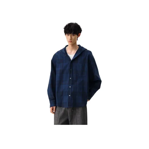 HIPHOPPUNKS Blue Men's Shirts HIPHOPPUNKS Синие Мужские Рубашки