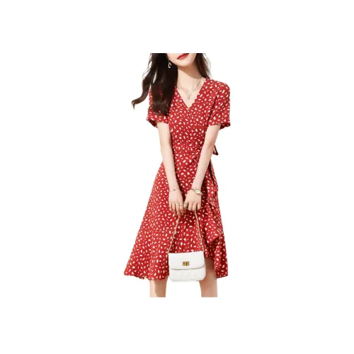 Mo Han Yi Mei Короткий рукав Платье Женское Красное