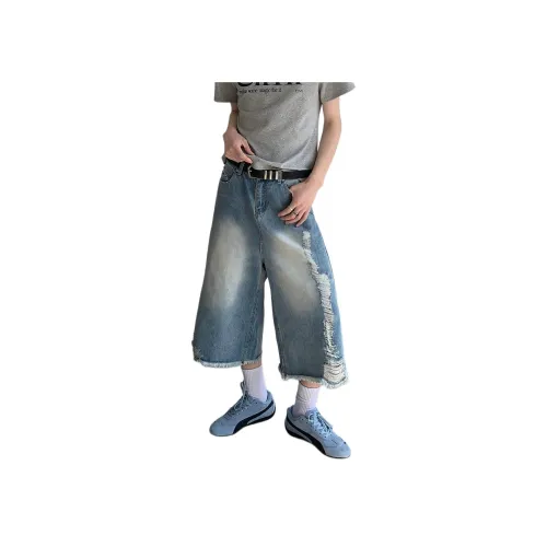 SHIQUANYI Промытый синий Унисекс Джинсовые шорты