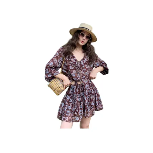 NANING9 Кофе Женские Комплекты с Юбкой