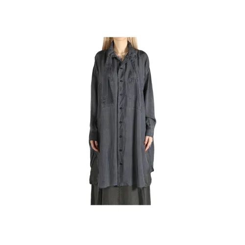 Yohji Yamamoto Синий Серый Женские Длинные Платья с Длинными Рукавами