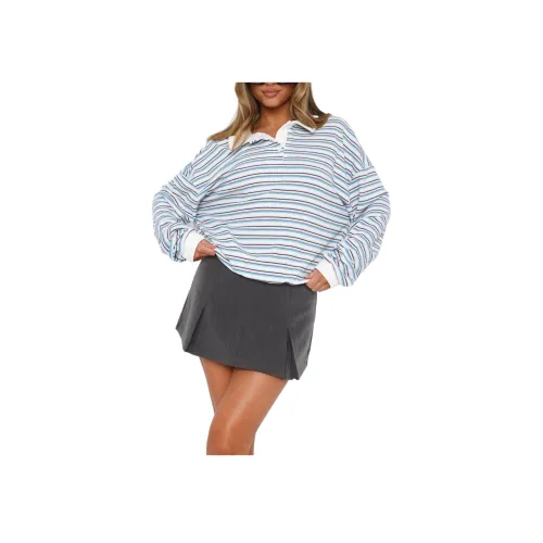 WHITE FOX За спиной Длинный рукав Регби Рубашка Синий Полосатый Рубашка Женская