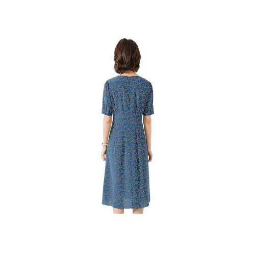 JINJU Stripe Синий Женские Короткие Платья с Рукавами