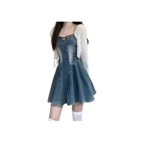 ASW ONLINE Slip Платье Женское Джинсовый Синий