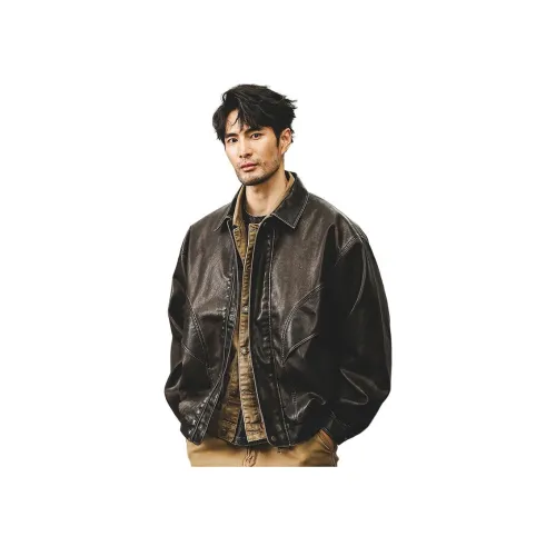 JIELEINUO Кофе Мужская Кожаная Куртка