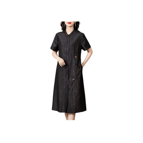 H YXIANG Короткое платье с короткими рукавами женское черное