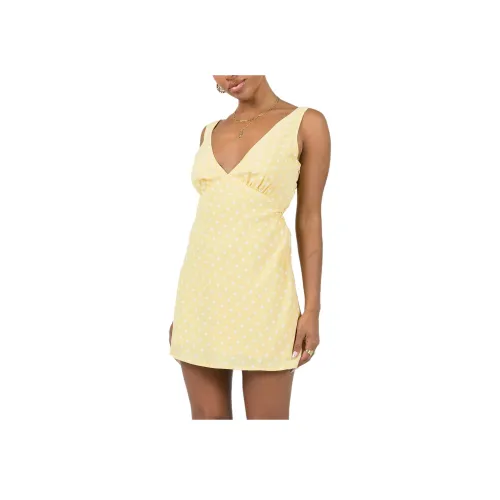 PRINCESS POLLY Nellie Мини Платье Без рукавов Платье Женское Желтый Гороховый узор Желтая Точка