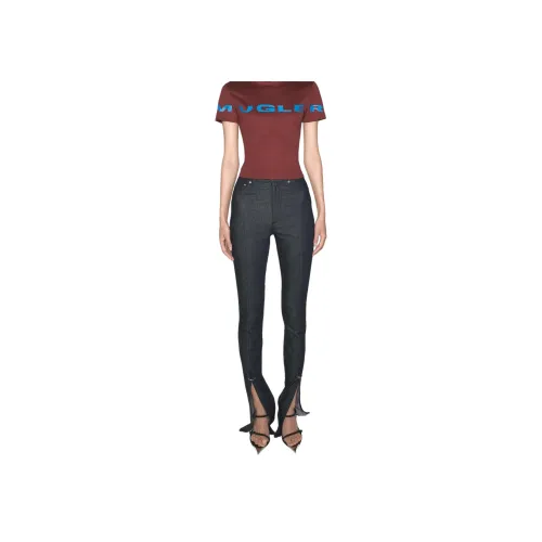Mugler SS25 Pierced Сырой денимовый Skinny Джинсы Женские Черный