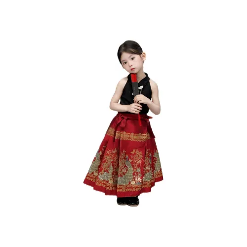 TIANCAIXIAOXIONG Китайская юбка с узором "конское лицо" Наборы одежды с Extra шпильками для волос для детей Ханьфу