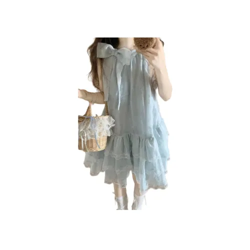 MORii Без рукавов Платье Женское Светло-Синий