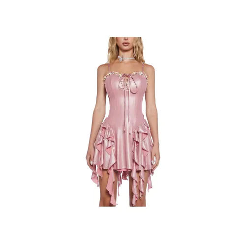 Dolls Kill Sugar Thrillz Gossamer Kisses Мини Платье Slip Платье Женское Розовый Розовый