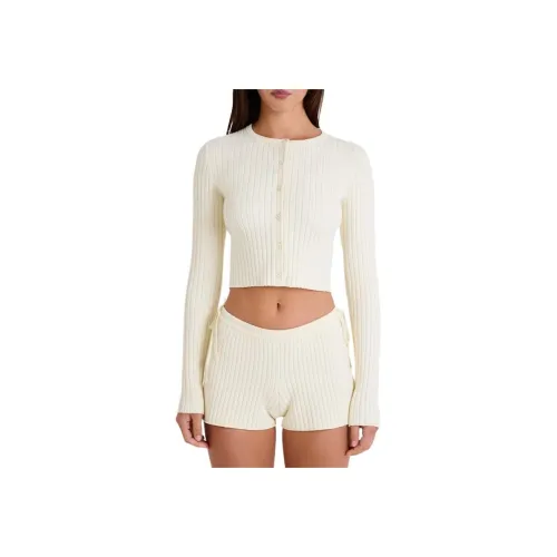 OH POLLY Ткань в рубчик KNIT Кнопка Up Кардиган в кремовом цвете Трикотаж Женские