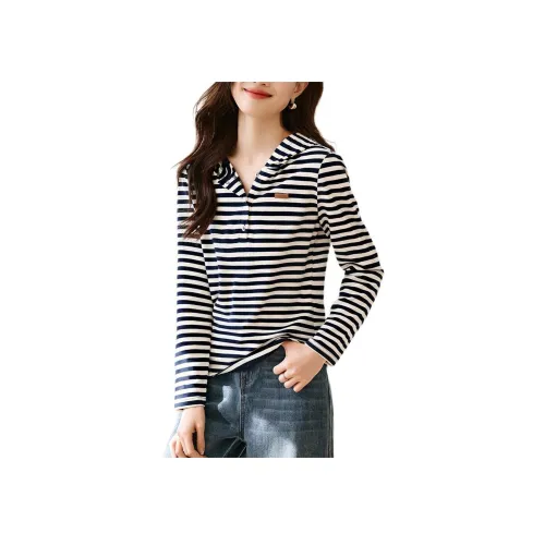 Mo Han Yi Mei T Рубашка Женская Темно-синяя Полосатая