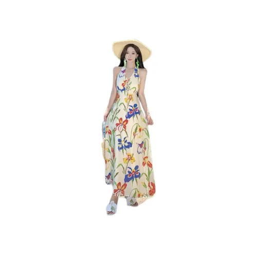 MORii Абрикос Желтый С принтом Женские Слип-платья