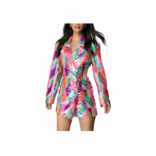 NASTY GAL Многоцветное Платье с Блёстками Блazer Длинное Платье с Длинными Рукавами Женское Многоцветное
