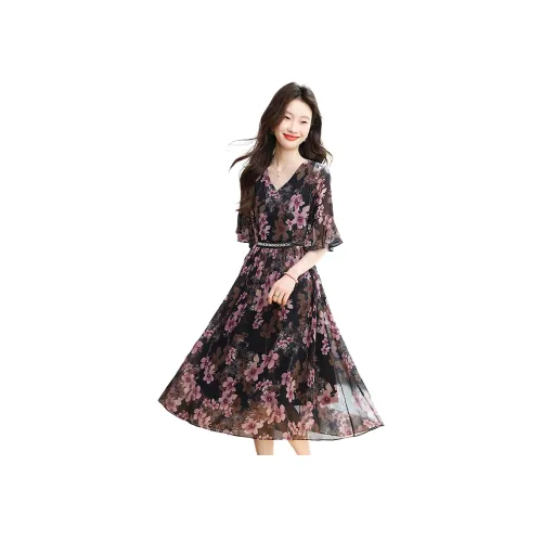 MJ Длинное платье с длинными рукавами женское черное