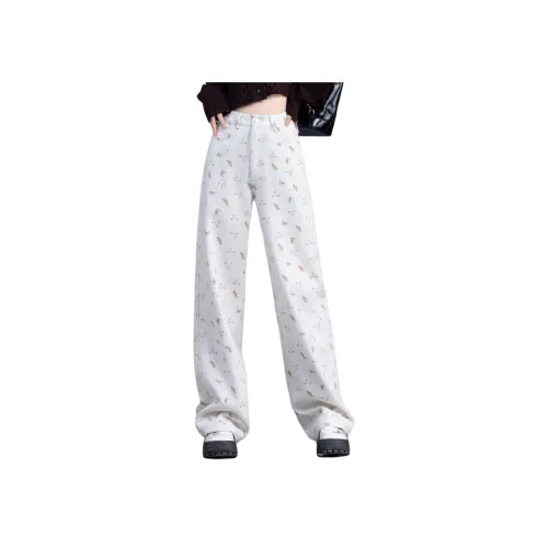 You cow me pants Бежевый с принтом Женские Джинсы