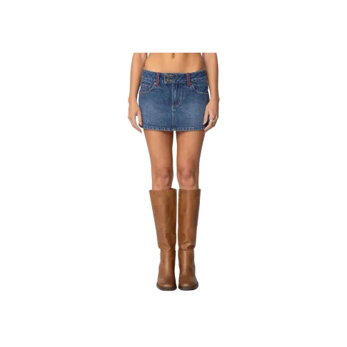 Edikted Embroidered Pocket Denim Mini Skirt Джинсовые короткие юбки Женские