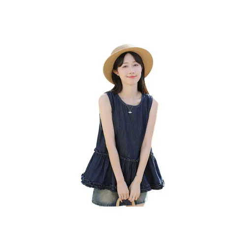 Garbege Темно-синий Майка Женские Джинсовые куртки