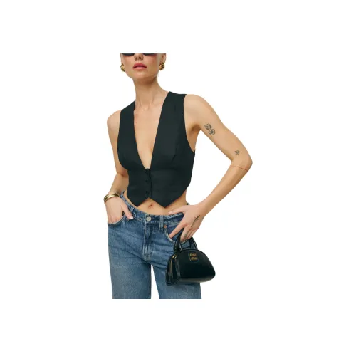 REFORMATION Sofia Cropped Linen Vest Tank Women's Black