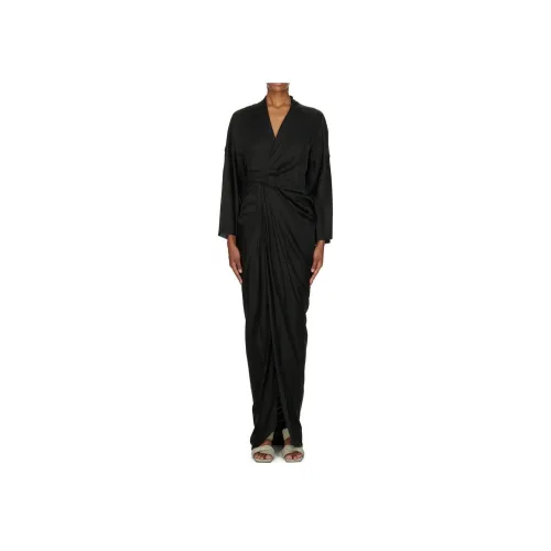 RICK OWENS Черное Женское Длинное Платье с Рукавами