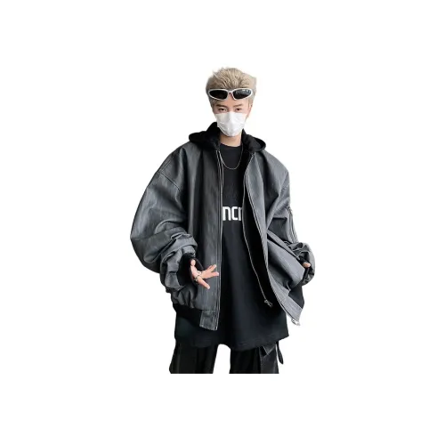 MIIRACER Кожа Куртка Унисекс Черный Серый