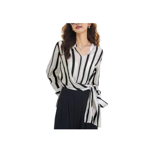 Wbwq Рубашка Женская Абрикос с Черными Полосами