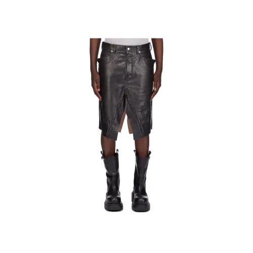RICK OWENS Черные Мужские Кожаные Короткие Юбки
