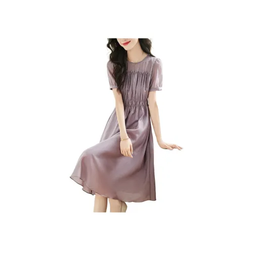 Mo Han Yi Mei Короткий рукав Платье Женское Серый Фиолетовый