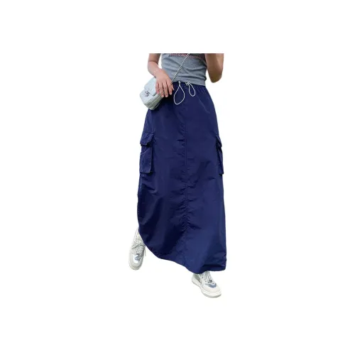 NANING9 Повседневный Длинный Юбка Женская Темно-синий