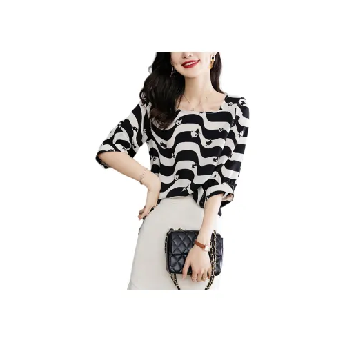 Wbwq Рубашка Женская Котенок Цветочный Узор