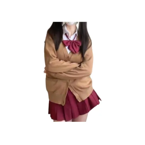 Mu Qingqing Рубашка + Галстуки-бабочки + Красная юбка с оборками + Кофейная куртка - Набор из трех предметов Женские Комплекты с юбкой