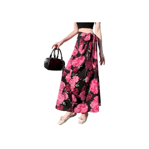 Wbwq Повседневный Длинный Юбка Женская Черная Подошва С Принт