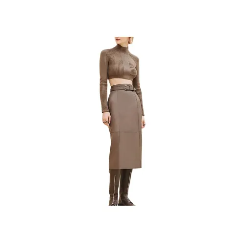 HERMES Кожа Длинная Юбка Женская Серого цвета