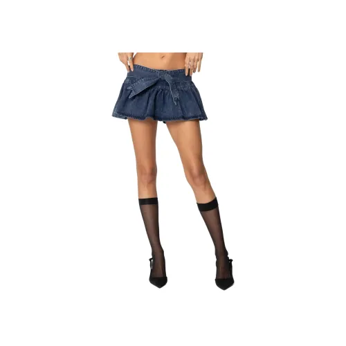 Edikted Bow Tie Denim Mini Shorts Skirt Jeans Short Skirt Women's