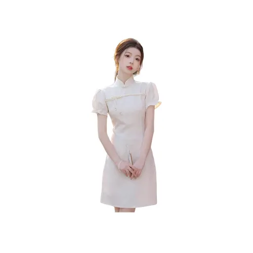 Pure Shimane Экрю Женские Платья с Коротким Рукавом