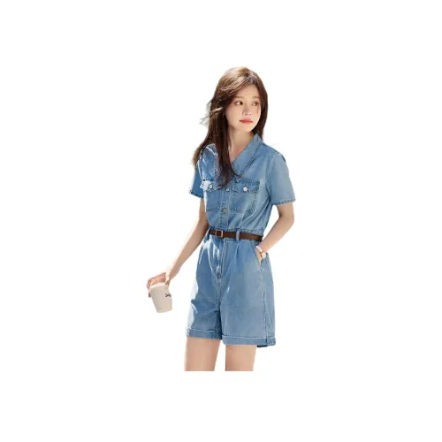 Mo Han Yi Mei Светло-синий деним Женские Комбинезоны
