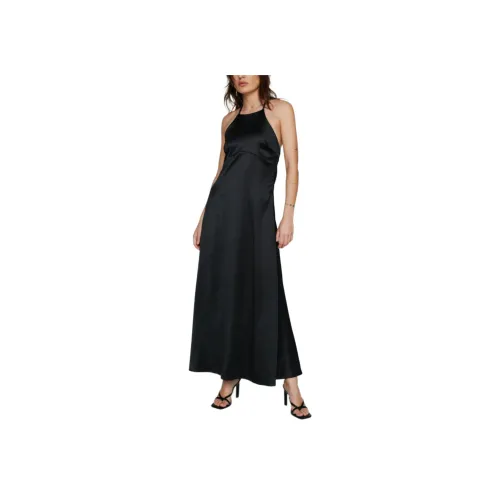 NASTY GAL Маленький Сатин Halterneck Maxi Dress Slip Платье Женские Черный