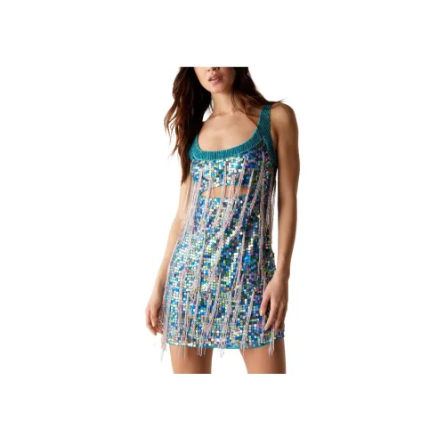 NASTY GAL Сияющий с вырезами украшенный бисером с ремешком с кисточкой мини платье без рукавов женское светло-зеленый