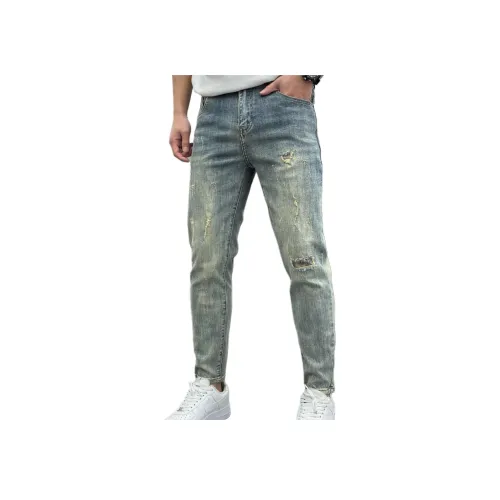 JIKENDI Синий Ankle Длина Мужские Джинсы