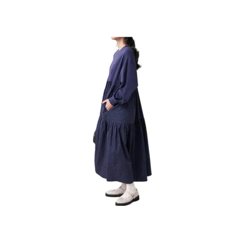 FREAK'S STORE CO-BRAND Длинное платье с длинными рукавами женское морской синий