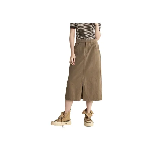 Fragment Casual Long Skirt Women's Coffee Green